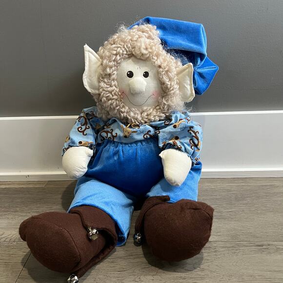 Homemade Large Soft Sculpture Blue stuffed Santa Christmas Elf - Picture 1 of 7